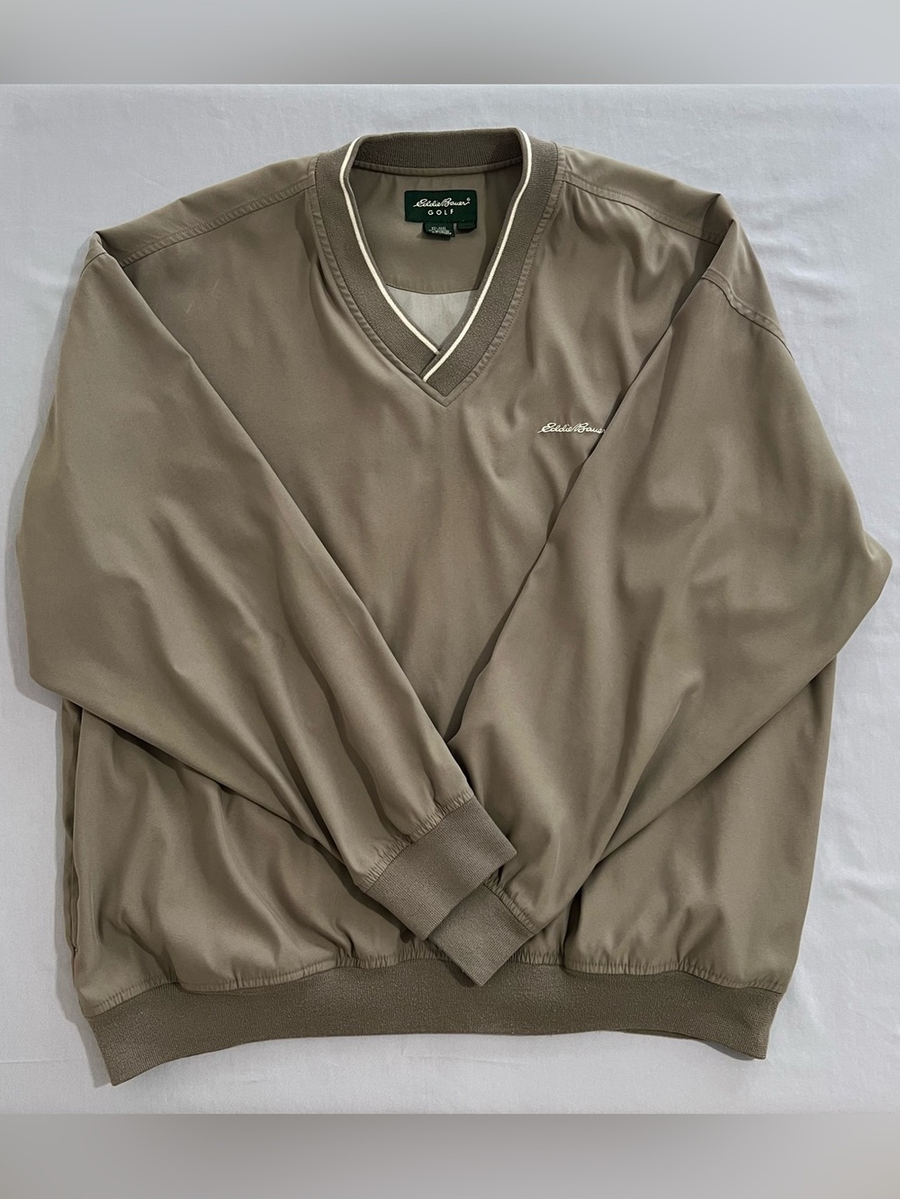 Eddie Bauer Men’s Lightweight Golf Taupe V-Neck Pullover Windbreaker - Size L